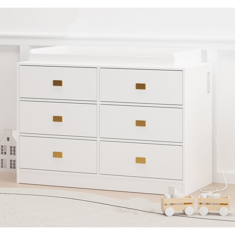 Baby Changing Table Dresser With 6 Drawers, White
