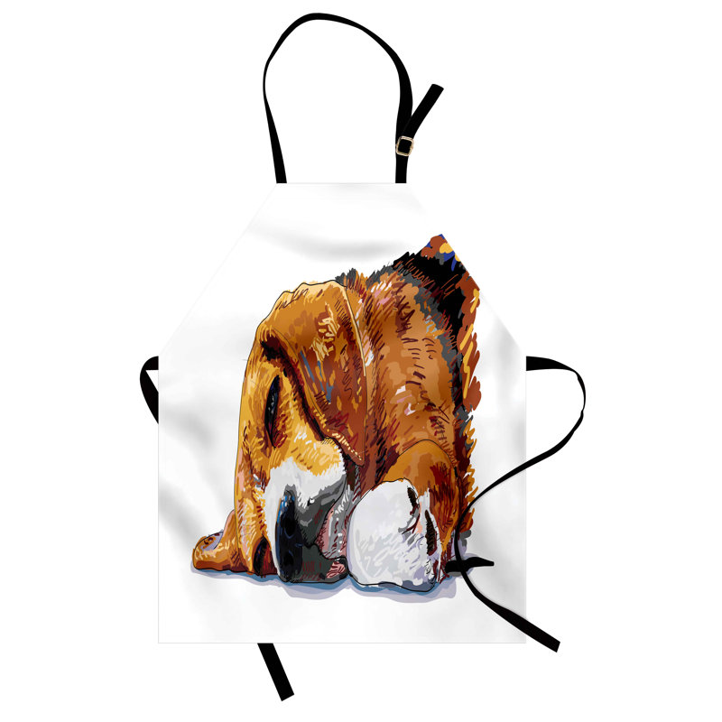 Tablier East Urban Home Beagle unisexe, chiot endormi, taille adulte, brun cannelle et blanc