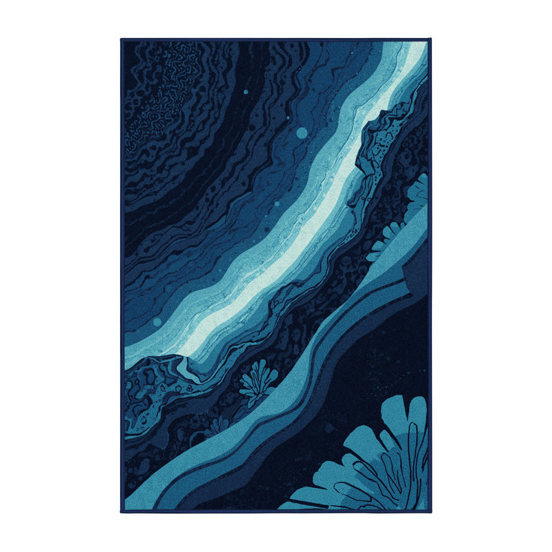 Tapis bleu marine délavé à la machine Aidan Alien, 7 x 9