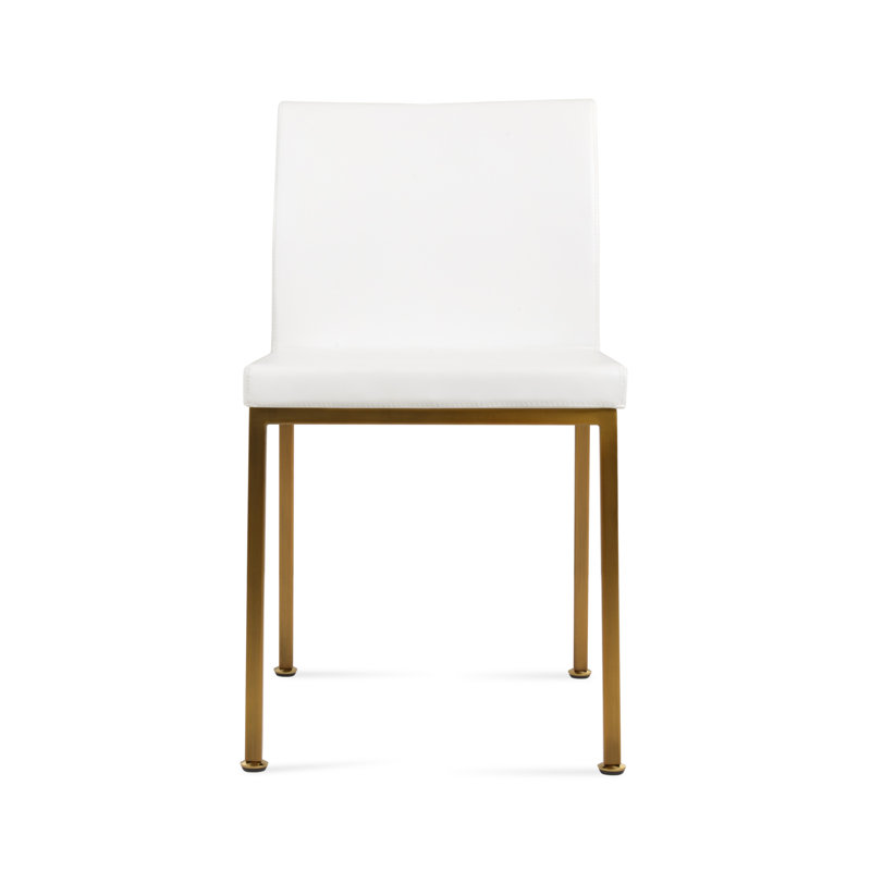 Chaise d'appoint Aria, Laiton, Cuirette blanche