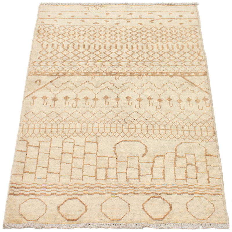 Tapis de zone en laine crème/brun 4 pi 4 po x 6 pi 3 po one-of-kind à la main noué la tangier Elkins