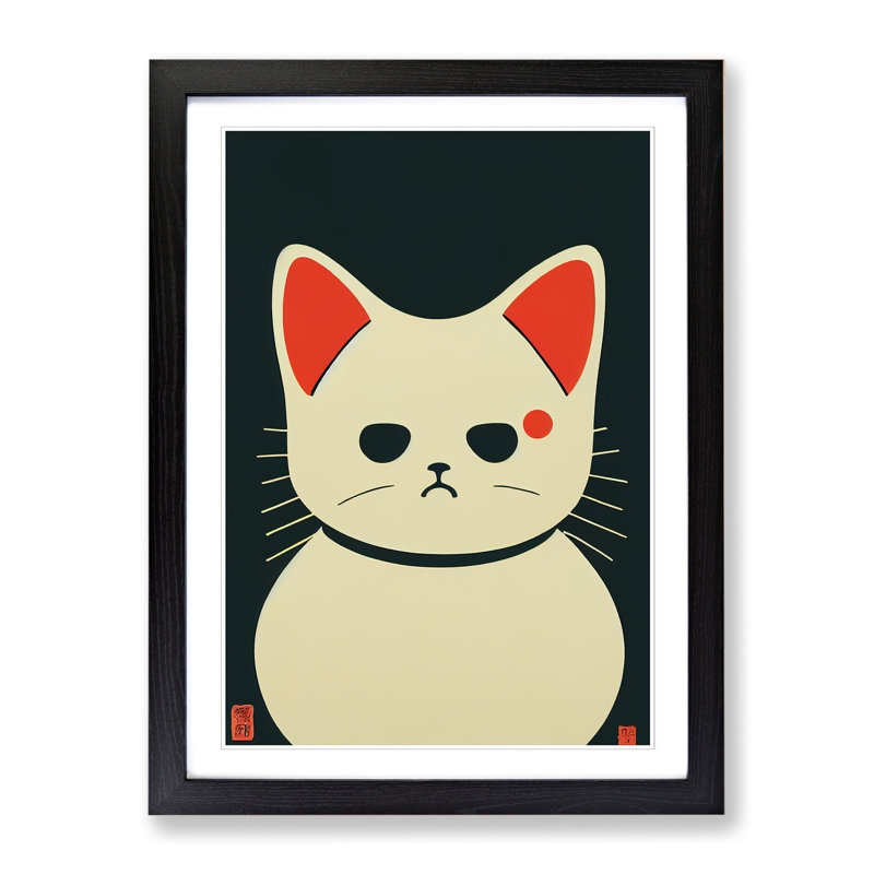 Maneki Neko Cat Minimalism - Wall Art, Black, 64cm H x 46cm W x 2cm D