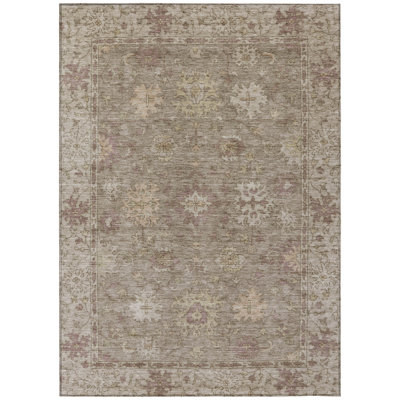 Machine Washable Indoor/Outdoor Xhevrie Khaki Rug