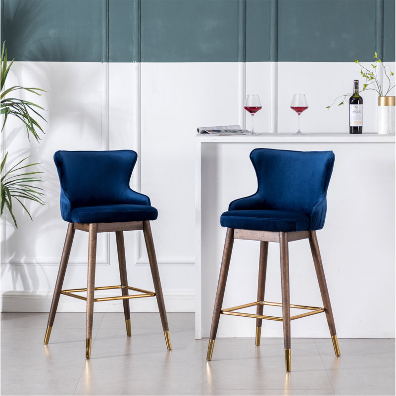 Ensemble de 2 tabourets de bar rembourrés en tissu, bleu, Bleu, Tabouret de bar (hauteur du siège 28,3 po)