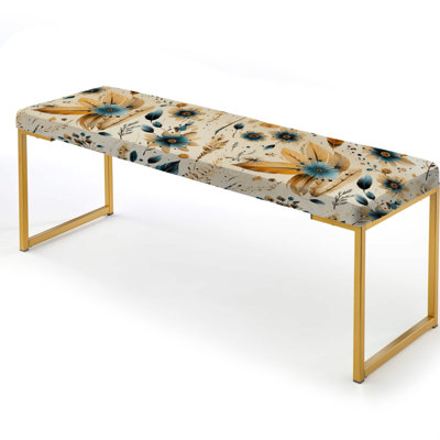 Rustic Gypsy Boho Pattern - Floral Upholstered Gold Bench