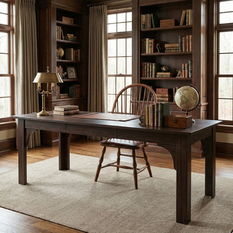 Bureau de direction 69 po avec 6 tiroirs, finition grain de bois noyer