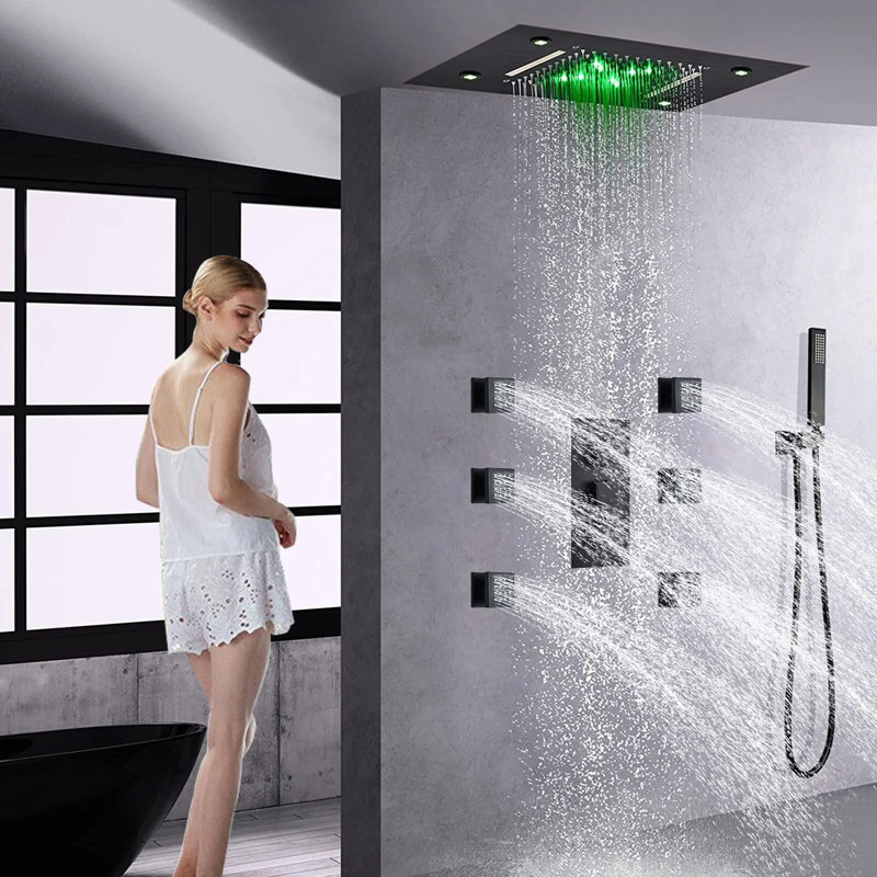 Système de robinet de douche thermostatique 49 pouces et 35 cm à DEL avec 6 jets pour le corps