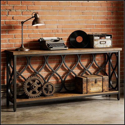 2-Tier Plant Stand, Entryway Table, Console Table, Sofa Table With Rustic Brown Wood And Black Metal For Industrial Elegance