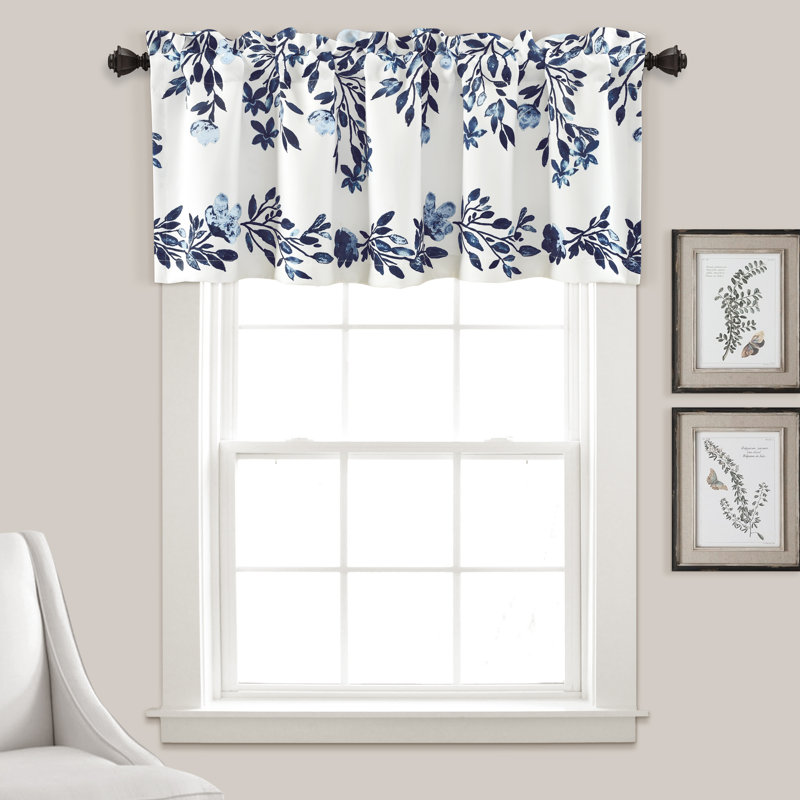 Tanisha Floral Tailored 52'' W Window Valance, Navy/White
