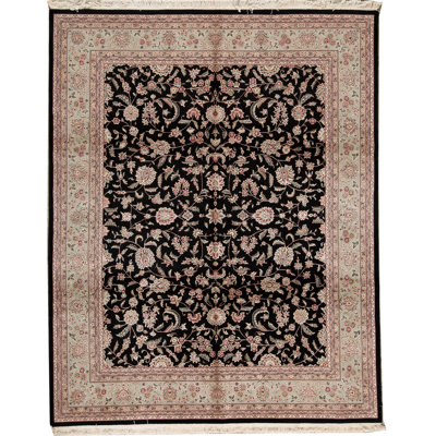 Tapis noir et vert clair de haute qualité noué à la main