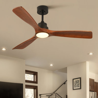 Karlena 52'' Modern Farmhouse Dimmable Ceiling Fan with LED Lights and Remote Control 3 Colors 6 Speeds Reversible Noiseless DC Motor