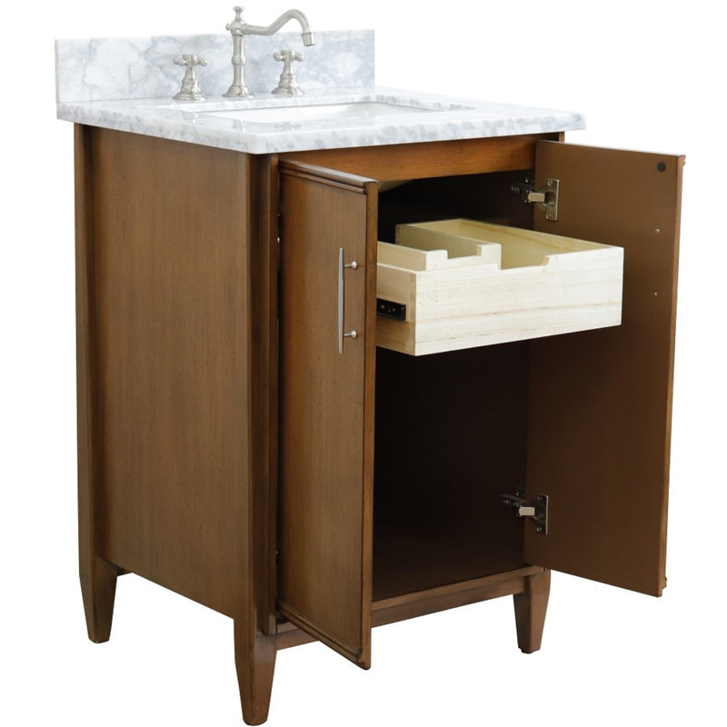 25'' Single Bathroom Vanity with Top, White Carrara Marble