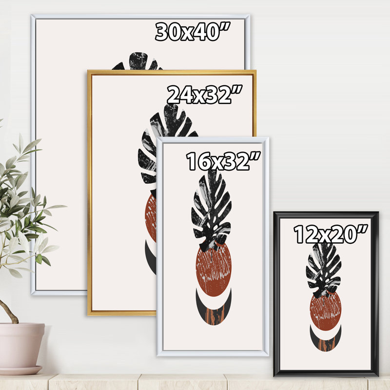 Abstact Minimal Sun Moon and Tropical Palm Leaf II - impression sur toile, H 20 po x l 12 po x p 1 po, Toile blanche encadrée