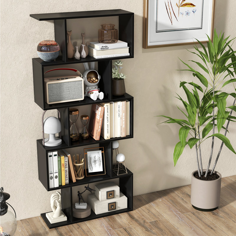 Bibliothèque géométrique à 5 niveaux H 62,5 po x l 27,5 po, Noir, H 62,5 po x l 27,5 po x P 9,5 po