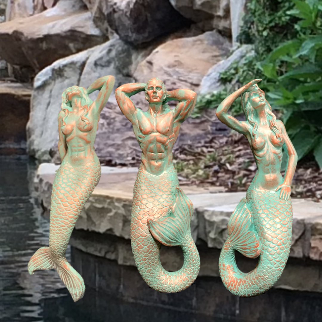 Life's a Beach Mermaids & Merman Triton Shelf Sitters Garden Statue 3-Piece Set HomeStyles
