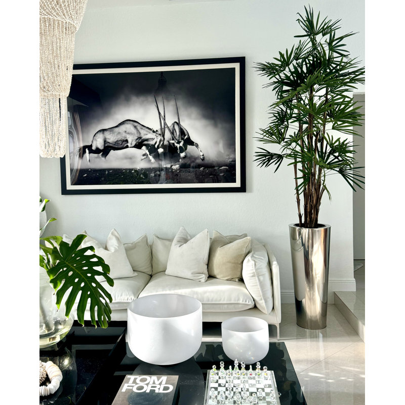 Lady Faux Palm Tree in Metal Planter, 104" H x 33" W x 33" D, Silver