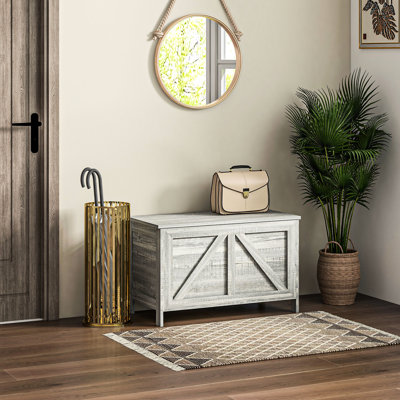 30" Gray Wood Grain Storage Container With Abundant Capacity - For Bedroom, Entryway, Living Room Chest By Grain, Hinge & Lift Top Room, Entry