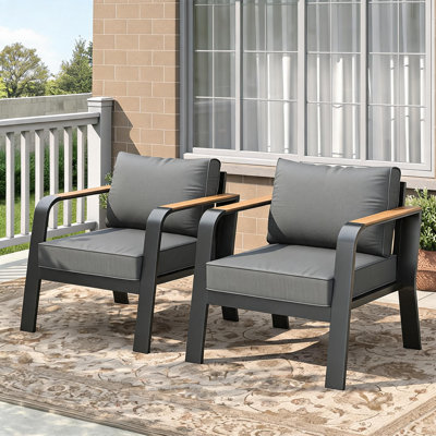 Canapé d'extérieur contemporain 2 places – Structure en aluminium résistant aux intempéries – Coussins imperméables et antirouille – Idéal pour jardin, balcon, terrasse, cour – Revêtement en plastique gris foncé + coussins gris foncé
