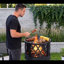 Mini foyer d'extérieur au bois 18 pouces avec tisonnier et barbecue rond, noir