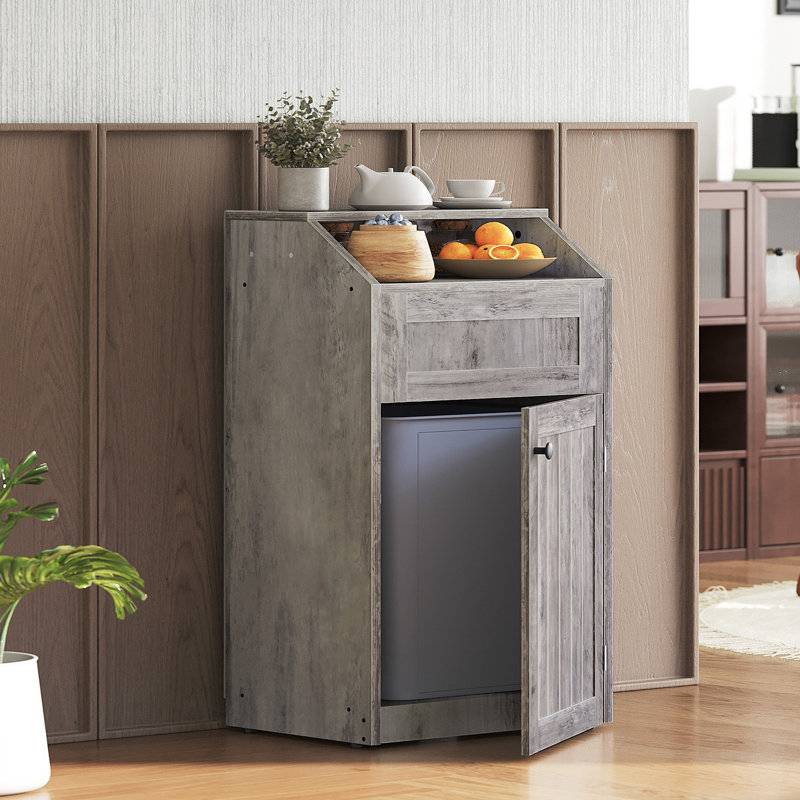 Armoire à déchets 10 gallons, armoire à poubelle autoportante, recyclage en bois avec porte rabattable, poubelle de cuisine cachée