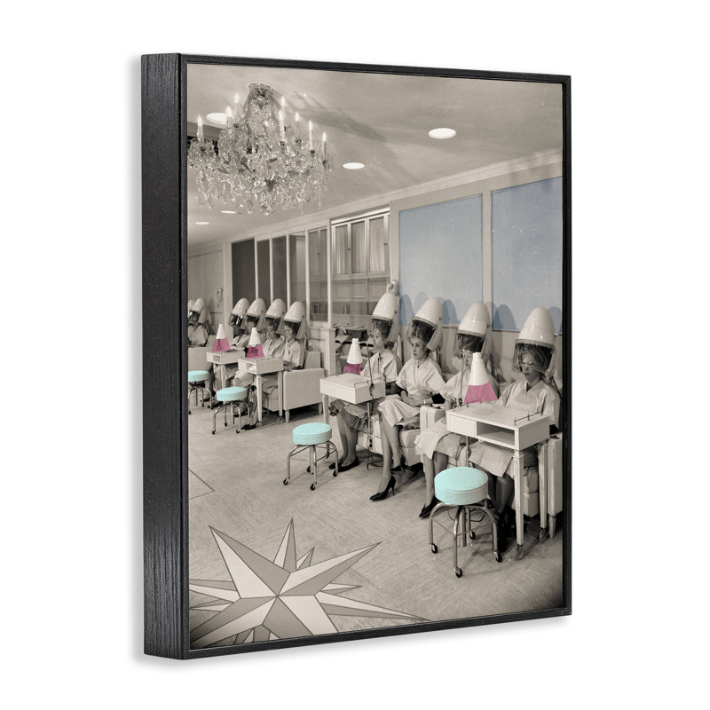 Giclée encadrée par un salon de coiffure rétro, design par Sophie 6, H 14 po x l 11 po, Giclée encadrée noir minuit