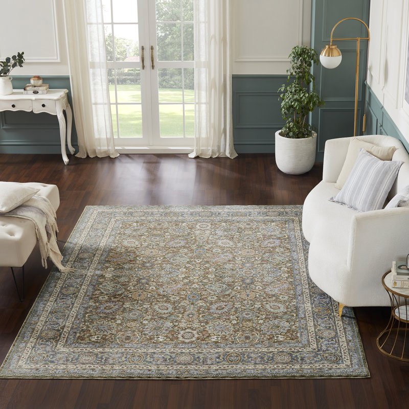 Narooma Olive Khaki Paisley Area Rug, Rectangle 2' x 3', Brown/Blue