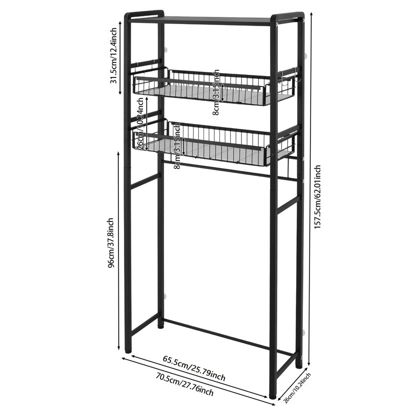 3-Tier Washing Machine Shelf Laundry Room Storage Shelf Space Saving Organizer, Matte Black