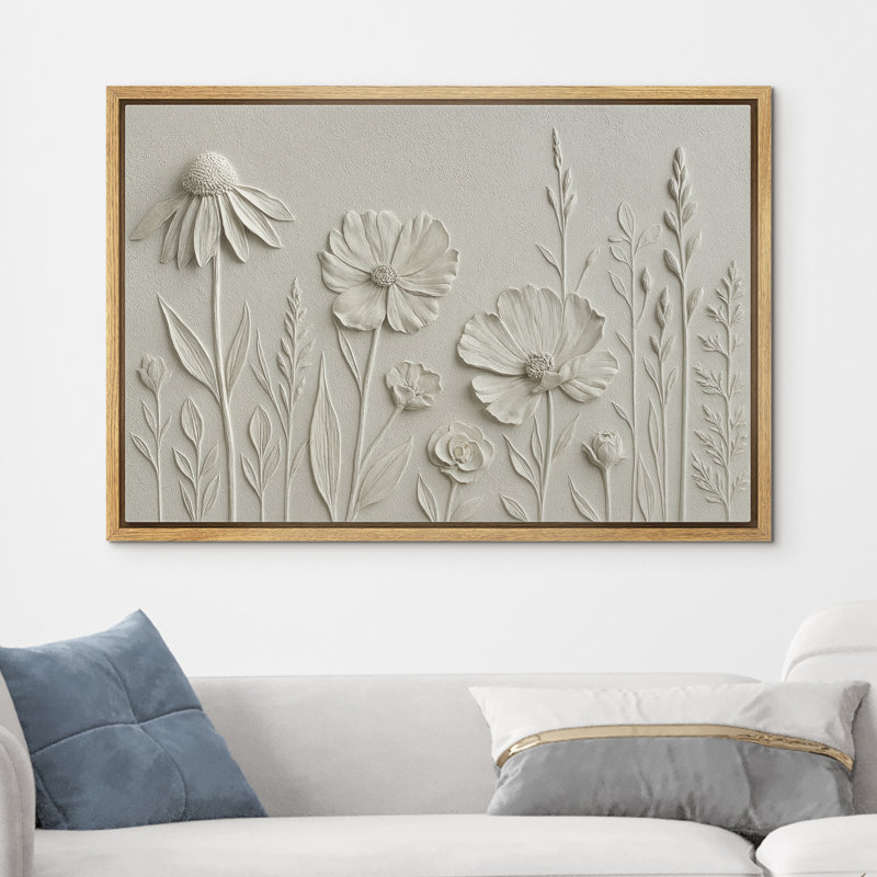 Floral Pattern Elegant Bedroom Wall Decor Daisy Gerbera Canvas Art Framed Canvas Master Bedroom Wall Art Work Print, Natural