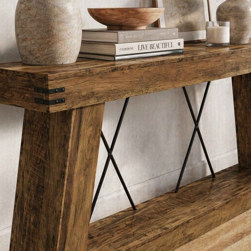 Table d'appoint TwoTier, table d'entrée unique, console fonctionnelle, 33.49" H x 70.92" W x 11.82" D, Brown, Brown