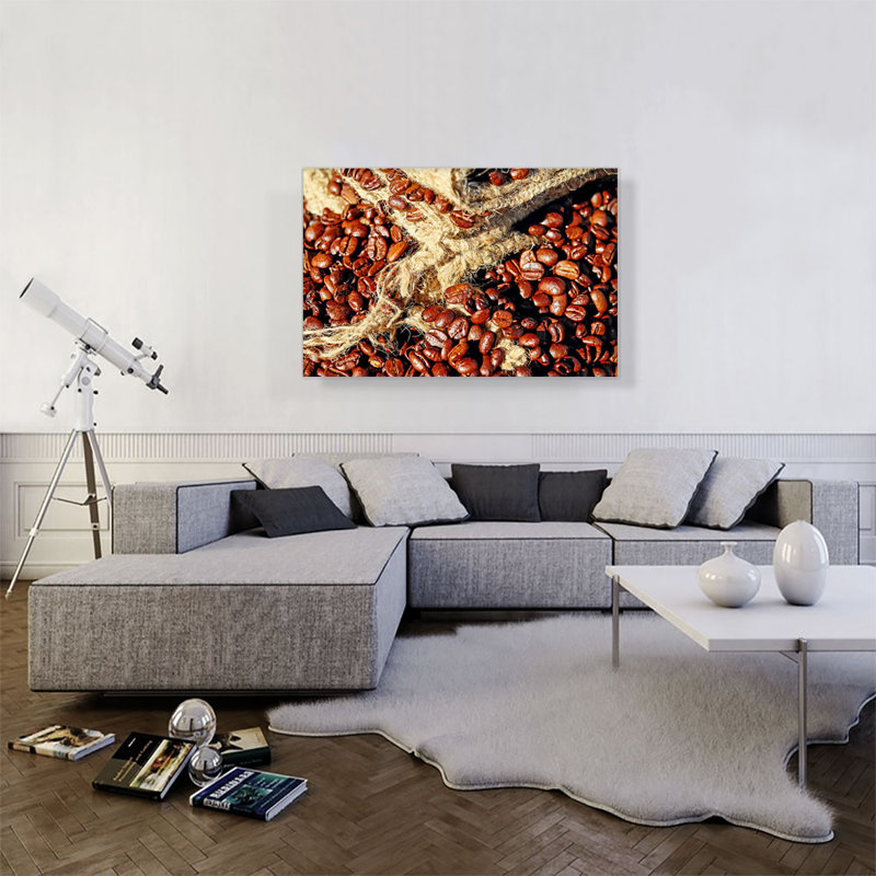 «Coffee Beans with Bag Coffee Decor», reproduction de photo sur toile tendue, H 26 po x l 40 po x 1,5 po