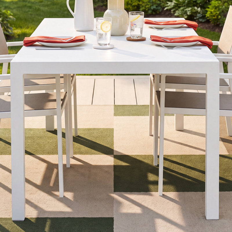 Camela Rectangular Metal Outdoor Dining Table With Umbrella Hole , 90'' in. W 42.09'' in. D