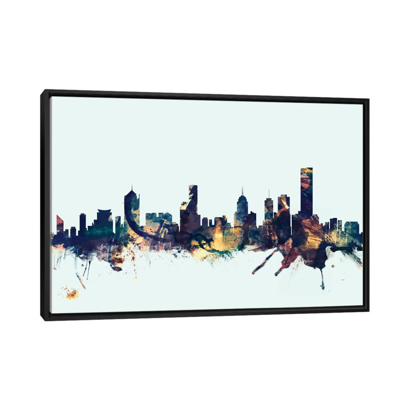 Skyline Series: Melbourne, Australie - impression sur toile tendue, H 40 po x l 60 po x P 1,5 po, Toile avec cadre noir