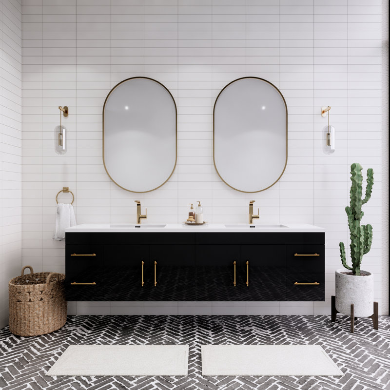 Ensemble de meuble-lavabo double 84 po Tihanna, Noir brillant