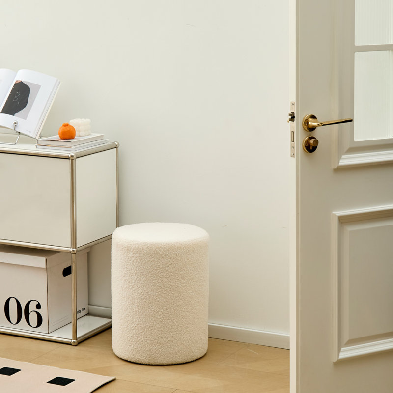 Upholstered Pouf, White