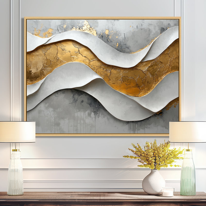 Almonte II - Abstract Large Wall Art, Cadre flottant, Crème, crème, H 24 po x l 32 po