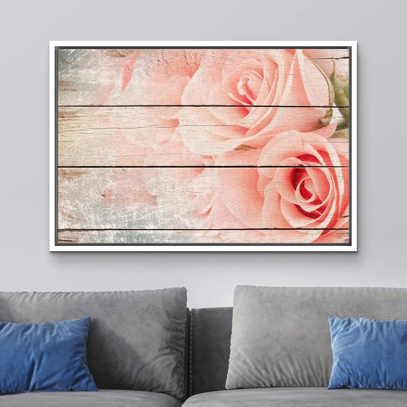 Bouquet de fleurs et de roses sur panneaux à effet de bois, illustrations florales naturelles, art moderne, paysage rustique
