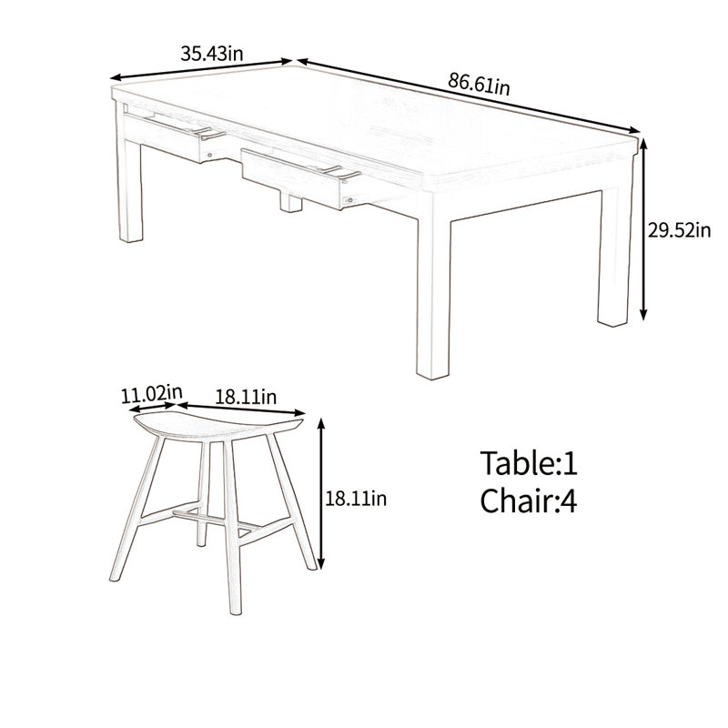 Solid wood multifunctional table set, 29.52"H x 86.61"L x 35.43"W