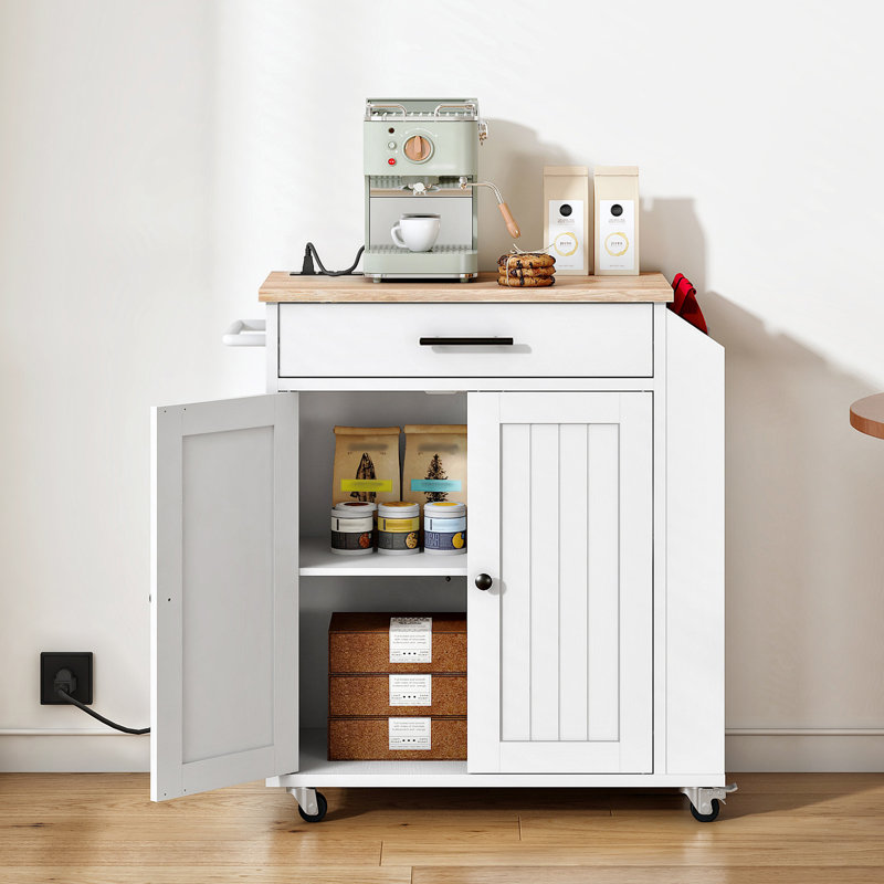 Rolling Kitchen Island with Power Outlet, Natural