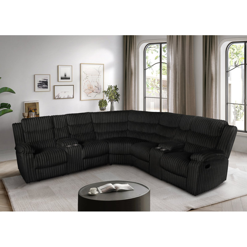Canapé modulaire en velours côtelé Calantha (noir), Tissu noir