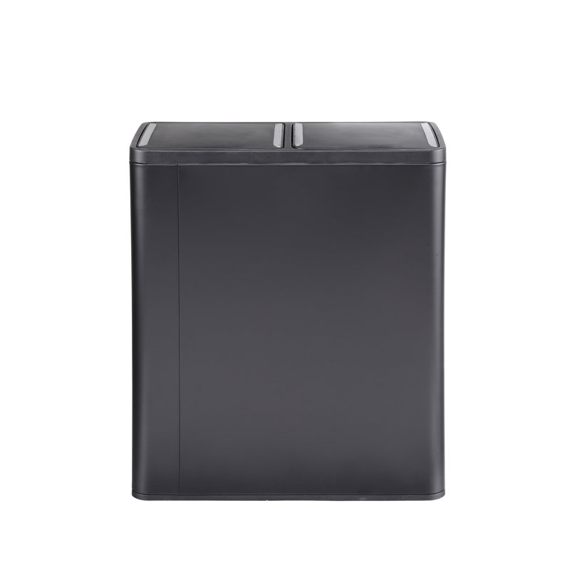 Large Black Stainless Steel Dual Compartment Trash and Recycling Bin