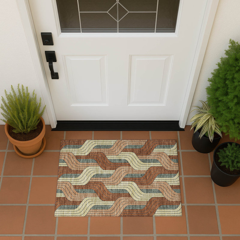 Machine Washable Indoor/Outdoor Lockway ACN2422 Mid-Century Modern Rug, Rectangle 1'8" x 2'6"