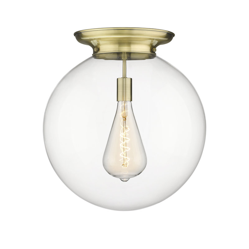 Alphonsa Glass Semi Flush Mount, Antique Brass, 19.25" H x 17.75" W x 17.75" D, Clear