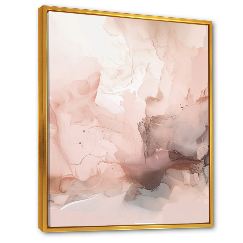 Rose délicat, marbre abstrait I - art mural abstrait en marbre, H 44 po x l 34 po x P 1,5 po, Cadre flottant doré