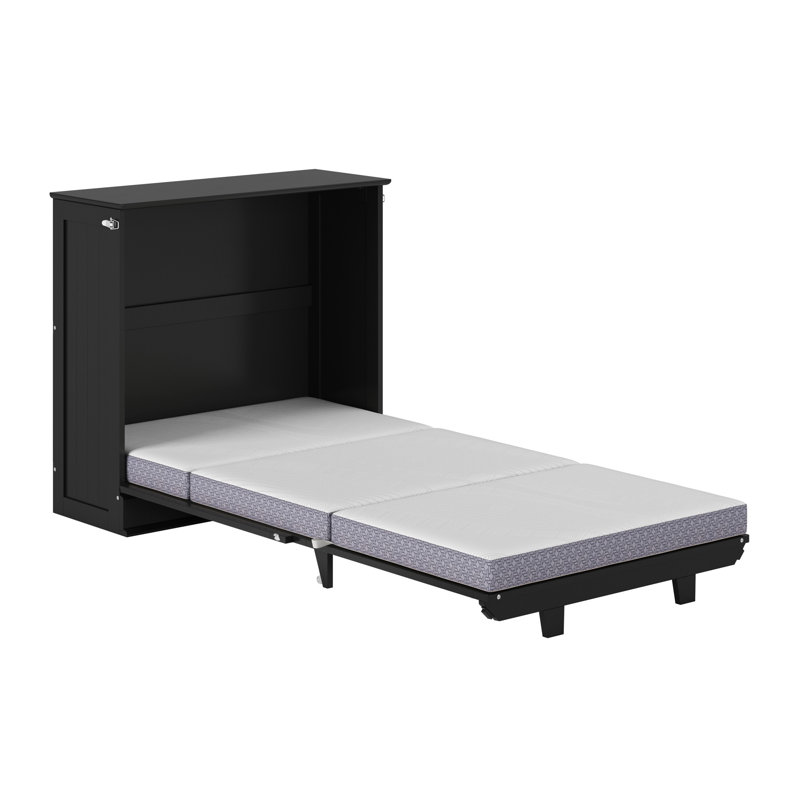 Lit escamotable Winthrop en bois avec matelas de 10 cm, Très grand simple, Noir
