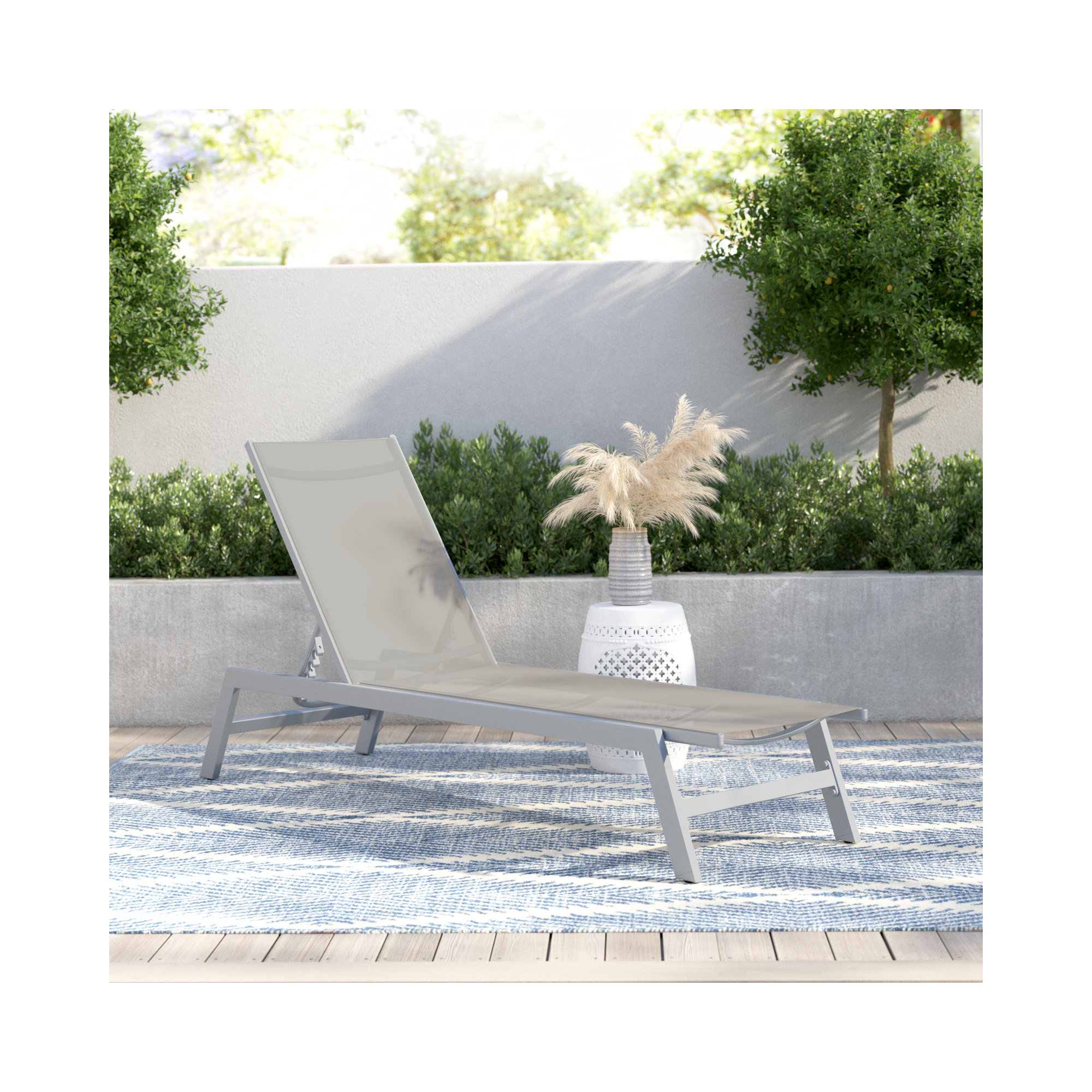 Yves 23.23" Outdoor Aluminum Chaise Lounge, Gray