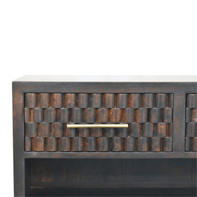 Solid Wood Arno Shoe Storage Unit,Black,2-Drawers,1-Shelf