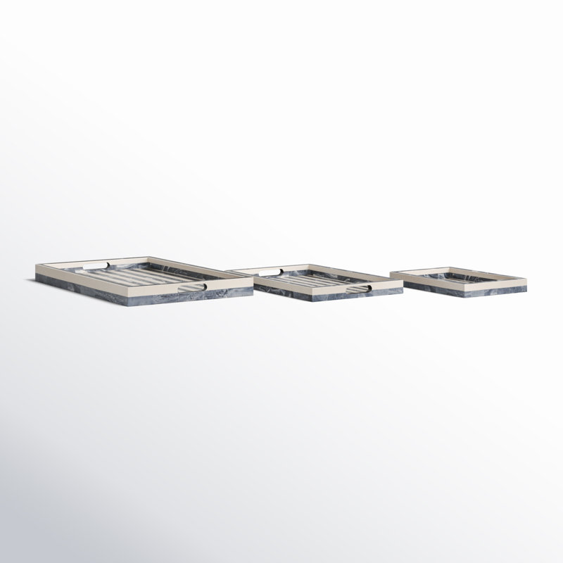 Decorative Trays, Set of 3 - 24" x 15" x 2", Gray