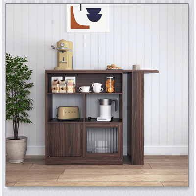 Modern Bar Cabinet with Rotating top, Counter Height Dining Cabinet