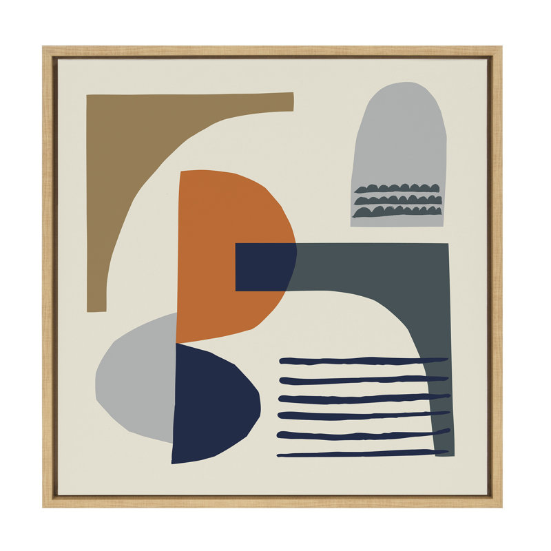 «Abstract Mid Century» par Rachel Lee, 3 oiseaux, reproduction d'art sur toile encadrée, Encadré naturel, 22" x 22"