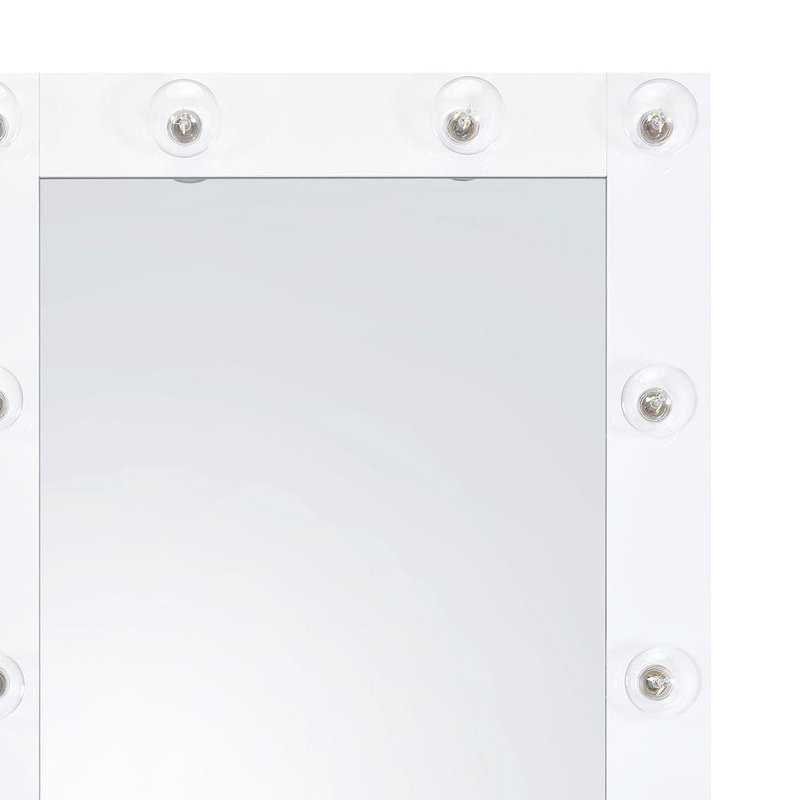 Miroir de sol 32 po x 71 po avec éclairage DEL noir brillant, Blanc